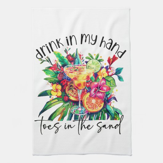 Toes in the Sand, Drink in My Hand, Tropical Drink Theedoek (Verticaal)