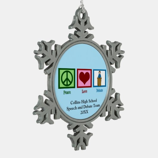 Toespraak en discussieteam - Aangepast blauw kerst Tin Sneeuwvlok Ornament (Links)