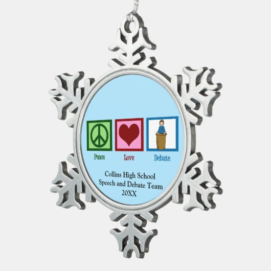 Toespraak en discussieteam - Aangepast blauw kerst Tin Sneeuwvlok Ornament (Rechts)