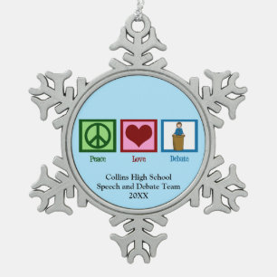 Toespraak en discussieteam - Aangepast blauw kerst Tin Sneeuwvlok Ornament