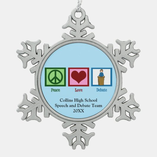 Toespraak en discussieteam - Aangepast blauw kerst Tin Sneeuwvlok Ornament (Voorkant)