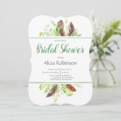 Toespraak van de Feather en de Foliage Boho Bridal Kaart (Staand voorkant)