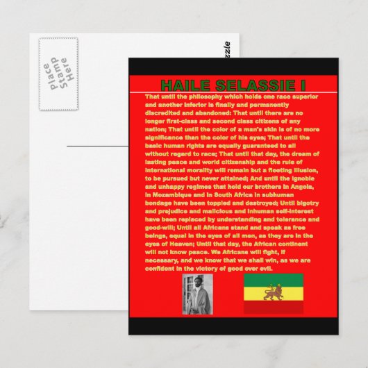 Toespraak van Haile Selassie tijdens de beroemde o Briefkaart (Voorkant / Achterkant)