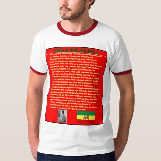 Toespraak van Haile Selassie tijdens de beroemde o T-shirt (Voorkant)