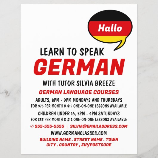 Toespraakballon, Duitse taalcursus Flyer (Voorkant)
