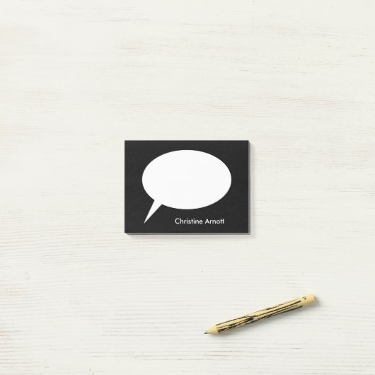 Toespraakballon met aangepaste naamtekst post-it® notes (Op bureau)