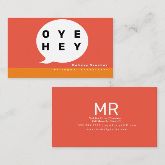 Toespraakvertaler Bilingual Language Teacher Visitekaartje (Voorkant / Achterkant)