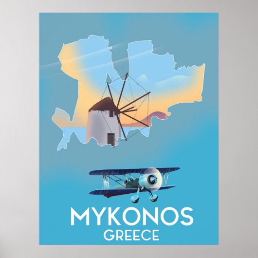 Toestand van de reiskaart van Mykonos Griekenland Poster (Voorkant)