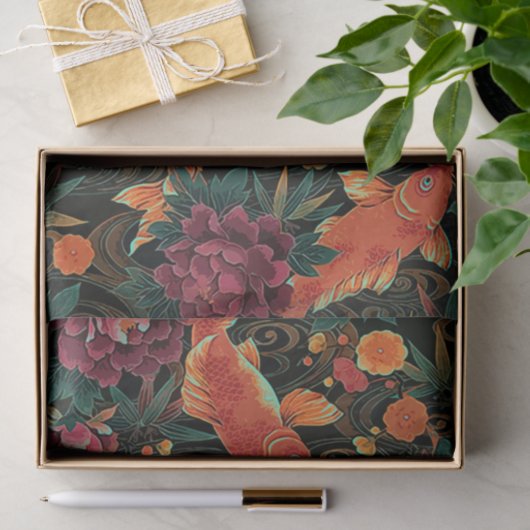 Toestel van Koi en Peonies Tissuepapier (Geschenk)