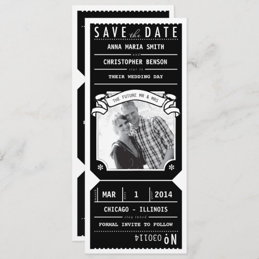 Toestel voor theaterafspeelbiljet Foto opslaan Dat Save The Date (Voorkant / Achterkant)