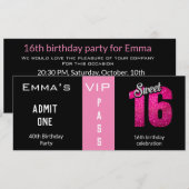 Toestel voor toelating 16e verjaardag Pink & Black Kaart (Voorkant / Achterkant)