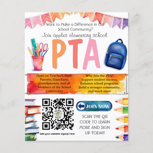 toetreden tot de PTA school recruitment schoolfond Flyer (Voorkant)
