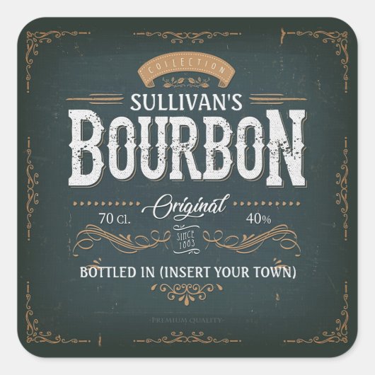  toets ADD NAAM American Bourbon Whiskey Bar Vierkante Sticker (Voorkant)