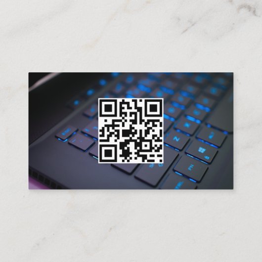 Toetsenbord Computerprogrammeur QR-code blauw Visitekaartje (Achterkant)