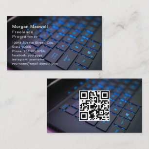 Toetsenbord Computerprogrammeur QR-code blauw  Visitekaartje