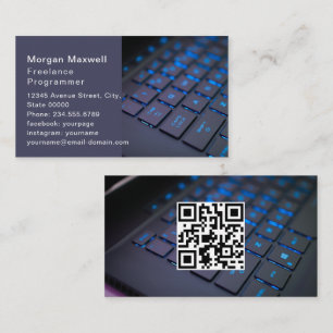 Toetsenbord Computerprogrammeur QR-code blauw  Visitekaartje