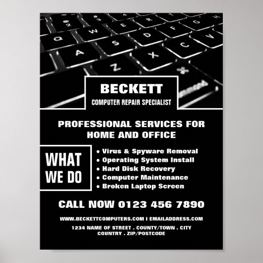 Toetsenbord, computerreparatiespecialist Advertere Poster (Voorkant)