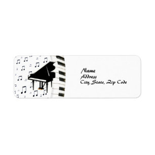 Toetsenbord met Grand Piano- en Muzieknoten-label Etiket