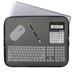 Toetsenbord, muis, rekenmachine en pen, grafisch laptop sleeve