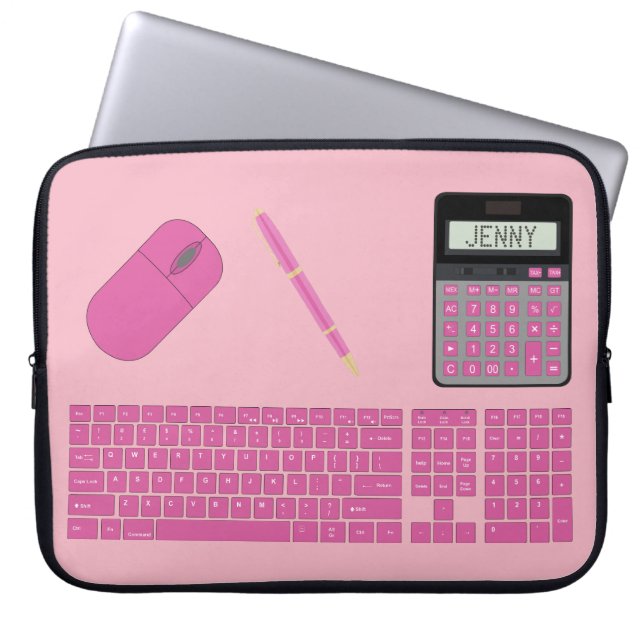 Toetsenbord, muis, rekenmachine en pen, grafisch laptop sleeve (Voorkant)