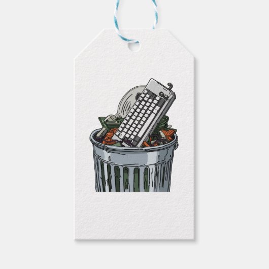 Toetsenbord op afvalbak cadeaulabel (Voorkant)