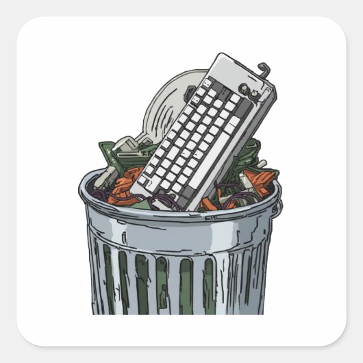 Toetsenbord op afvalbak vierkante sticker (Voorkant)