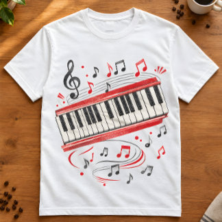 Toetsenbord Piano Kunst "Toetsenbord Noten" Musici T-shirt