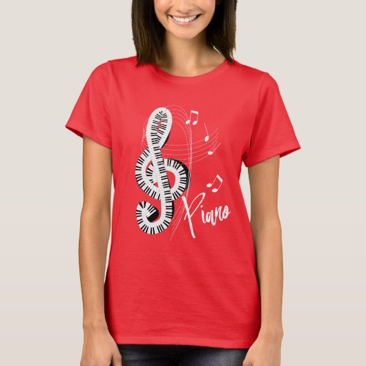 Toetsenbord Treble Clef Fun Muzieknoten Piano Grap T-shirt (Voorkant)