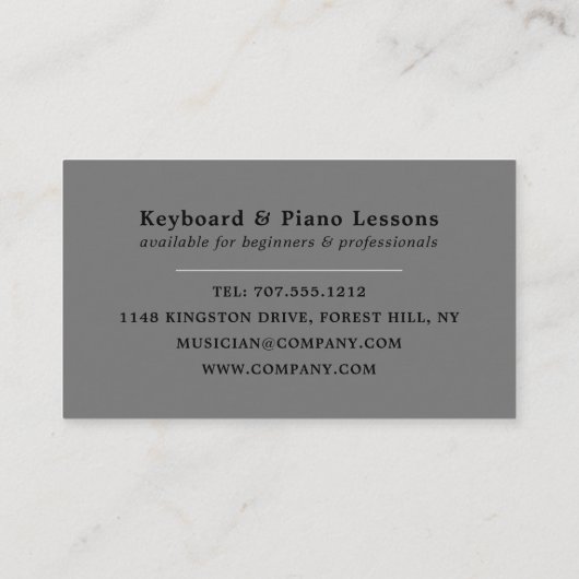 Toetsenbordspeler, professionele toetsenbord, pian visitekaartje (Achterkant)