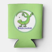 Toevallige groene gekko hagedis met cartoon van in blikjeskoeler (Voorkant)