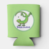 Toevallige groene gekko hagedis met cartoon van in blikjeskoeler (Achterkant)