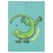 Toevallige groene gekko hagedis met cartoon van in klembord (Achterkant)