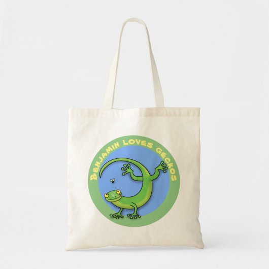 Toevallige groene gekko hagedis met cartoon van in tote bag (Voorkant)