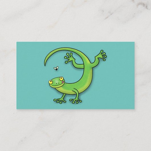 Toevallige groene gekko hagedis met cartoon van in visitekaartje (Achterkant)
