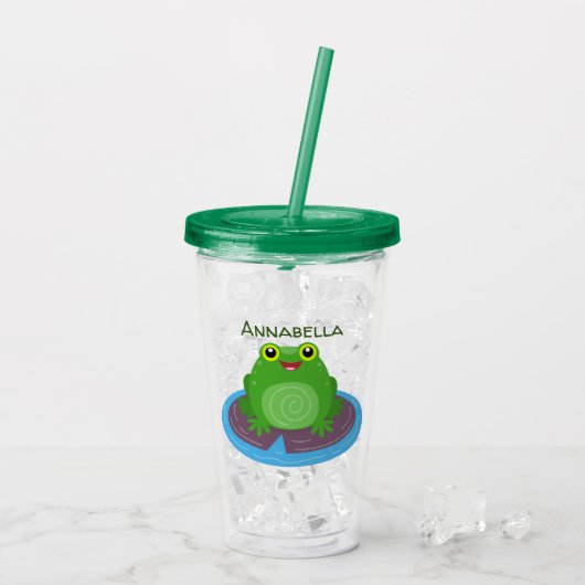 Toevallige groene kikker cartoon illustratie acryl drinkbeker (Achterkant ijs)