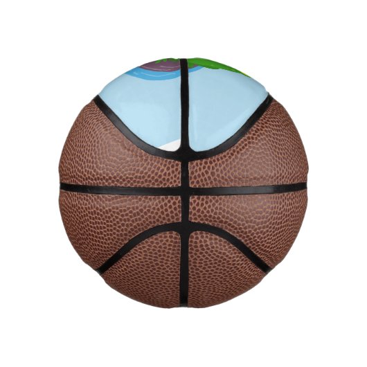 Toevallige groene kikker cartoon illustratie basketbal (Rechts)