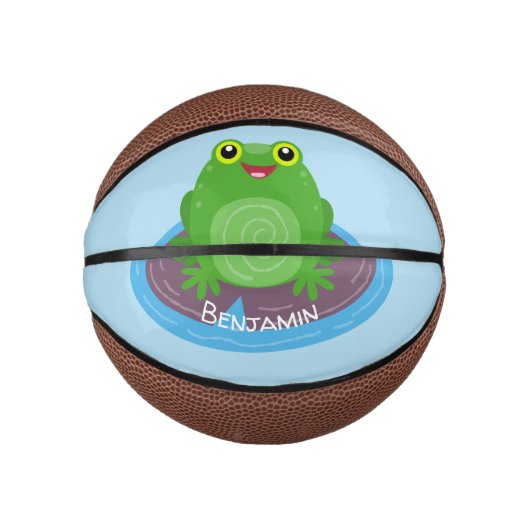 Toevallige groene kikker cartoon illustratie basketbal (Voorkant)