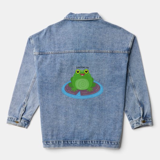 Toevallige groene kikker cartoon illustratie denim jacket (Achterkant)