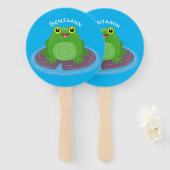 Toevallige groene kikker cartoon illustratie handwaaier (Voorkant en achterkant)