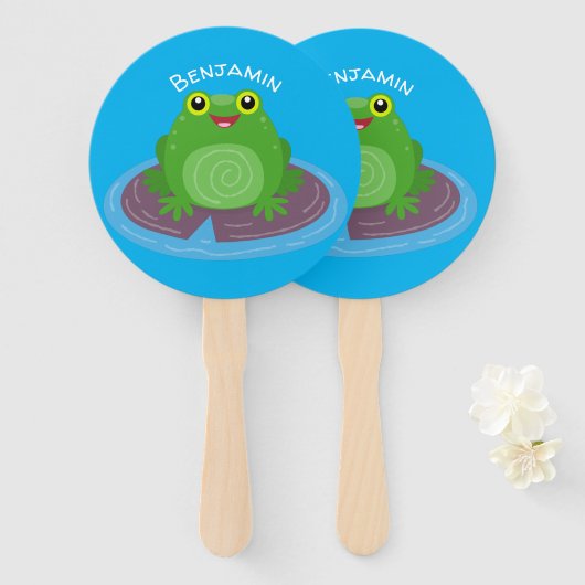 Toevallige groene kikker cartoon illustratie handwaaier (Voorkant en achterkant)