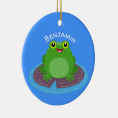 Toevallige groene kikker cartoon illustratie keramisch ornament (Rechts)