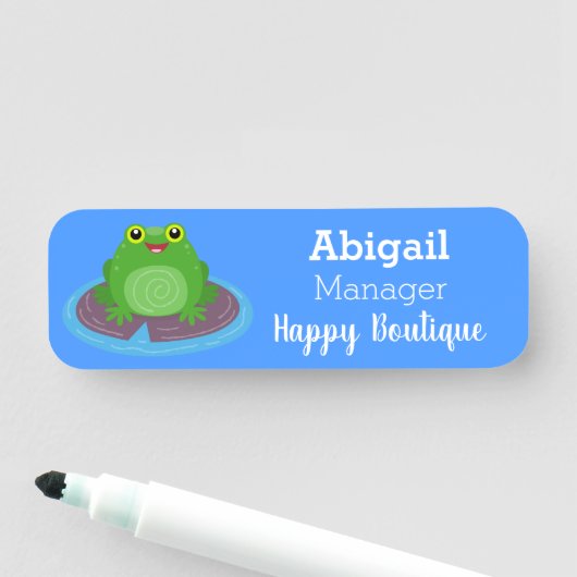Toevallige groene kikker cartoon illustratie naamplaatje (In situ)