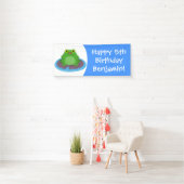 Toevallige groene kikker cartoon illustratie spandoek (Insitu)