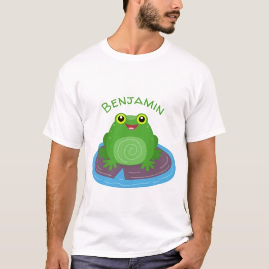 Toevallige groene kikker cartoon illustratie t-shirt (Voorkant)
