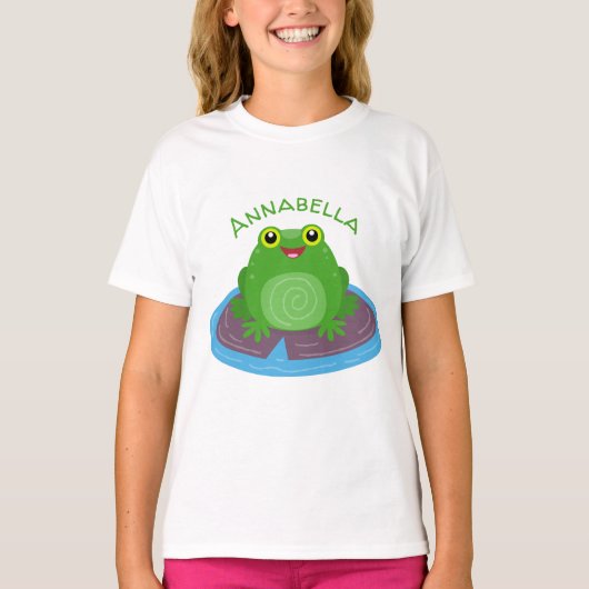 Toevallige groene kikker cartoon illustratie t-shirt (Voorkant)