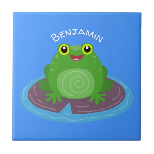 Toevallige groene kikker cartoon illustratie tegeltje (Voorkant)