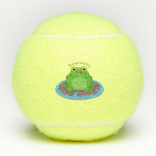 Toevallige groene kikker cartoon illustratie tennisballen