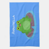 Toevallige groene kikker cartoon illustratie theedoek (Verticaal)