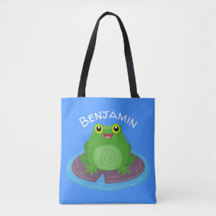 Toevallige groene kikker cartoon illustratie tote bag