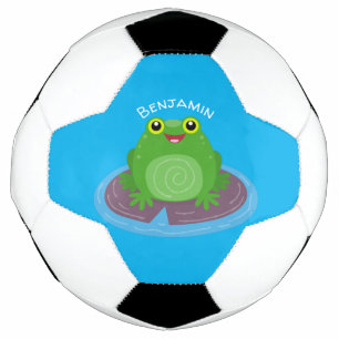 Toevallige groene kikker cartoon illustratie voetbal